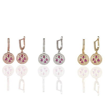 Red Cz Disc Earrings
