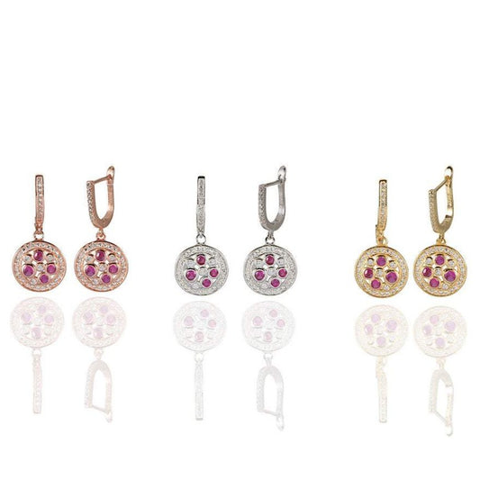 Red Cz Disc Earrings