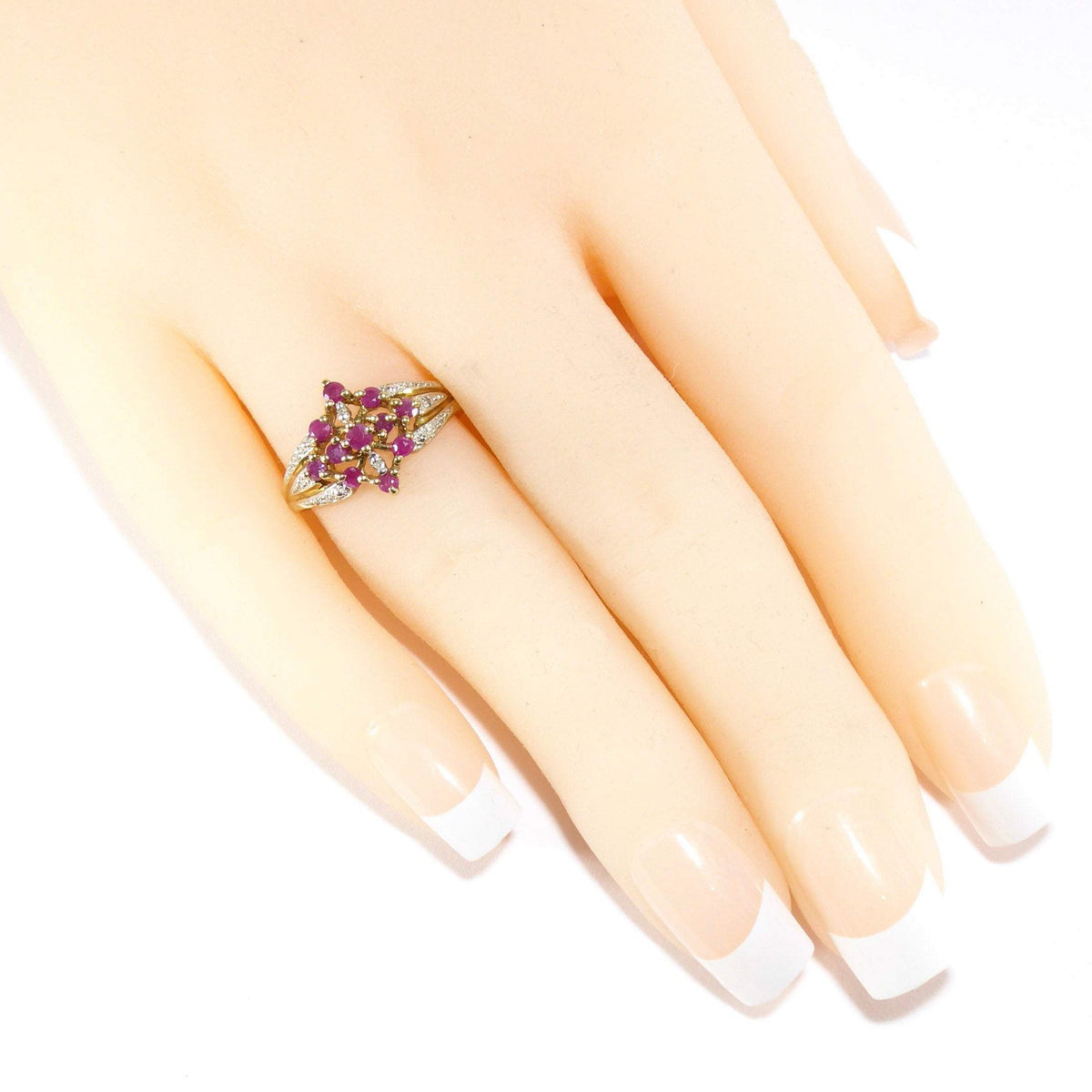 British Vintage Ruby & Diamond Ring, 9k Solid Gold  ( UK L / US 6 )
