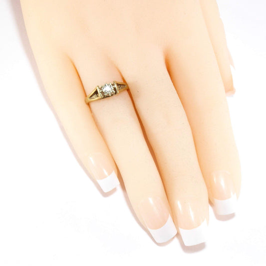 British Vintage Single Stone Diamond Solitaire Ring , 9ct Solid Gold ( UK L - US 6 )
