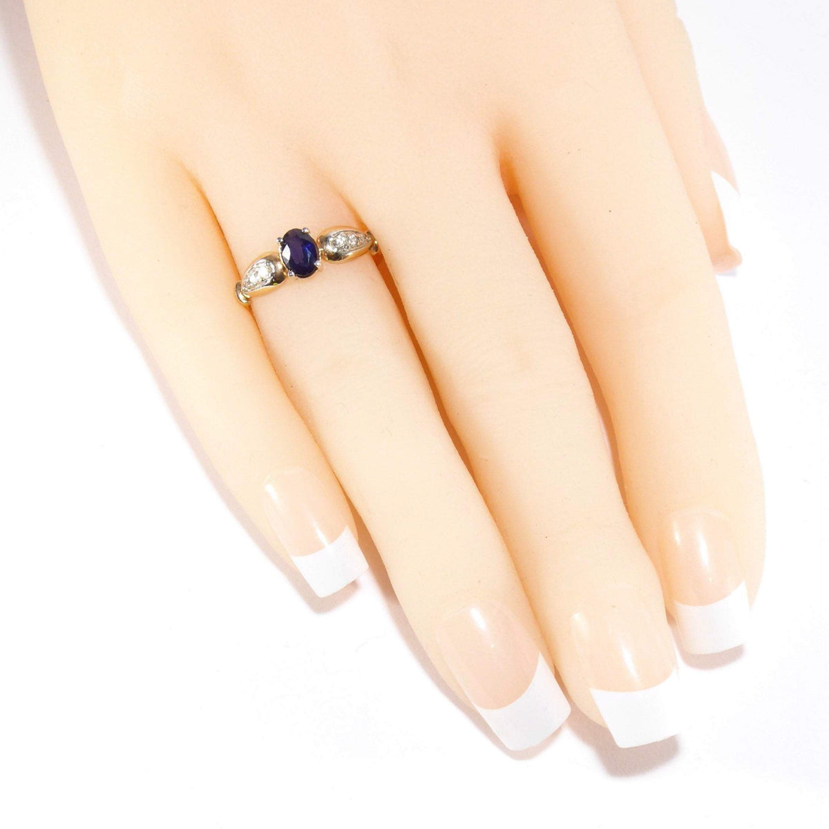Vintage Sapphire & Genuine Diamonds Cluster Ring , 14K Solid Rose Gold ( UK M / US 6 )