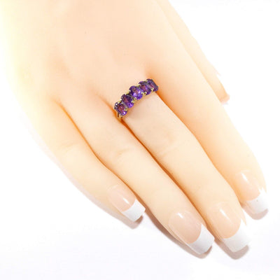 Vintage British Amethyst Ring , 9k Solid Gold ( UK P , US 7.5 , 16mm )