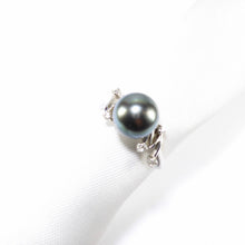 Unique British Vintage 9mm Haitian Pearl & Diamond Ring , 9k Solid White Gold ( UK P - US 7.5 - 16mm )