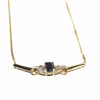 British Vintage Solid 9K Gold Natural Sapphire & Diamond Fixed Curb Chain Necklace (17")