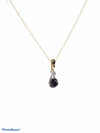 British Vintage Blue Sapphire & Diamond Drop Necklace , 9K Solid Yellow Gold ( With 18" Gold Chain )