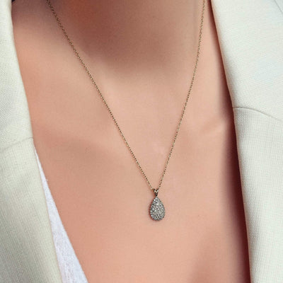 British Vintage Diamond Drop Necklace , 9k