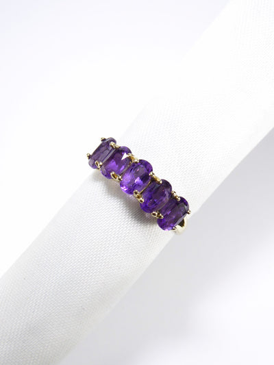 Vintage British Amethyst Ring , 9k Solid Gold ( UK P , US 7.5 , 16mm )