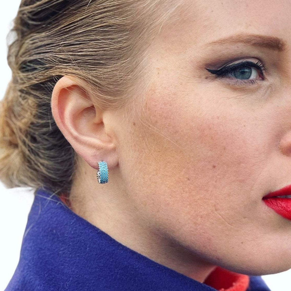 Blue Half Hoop Earrings