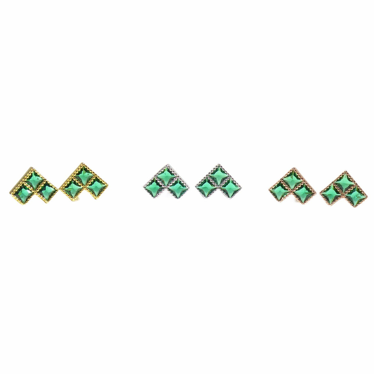 Green Geometric Stud Earrings
