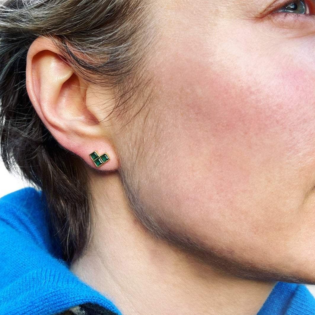 Green Geometric Stud Earrings