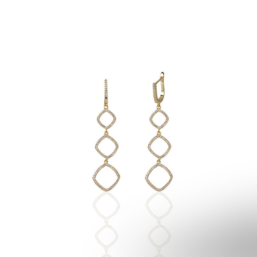 Square Triple Hanging Earrings