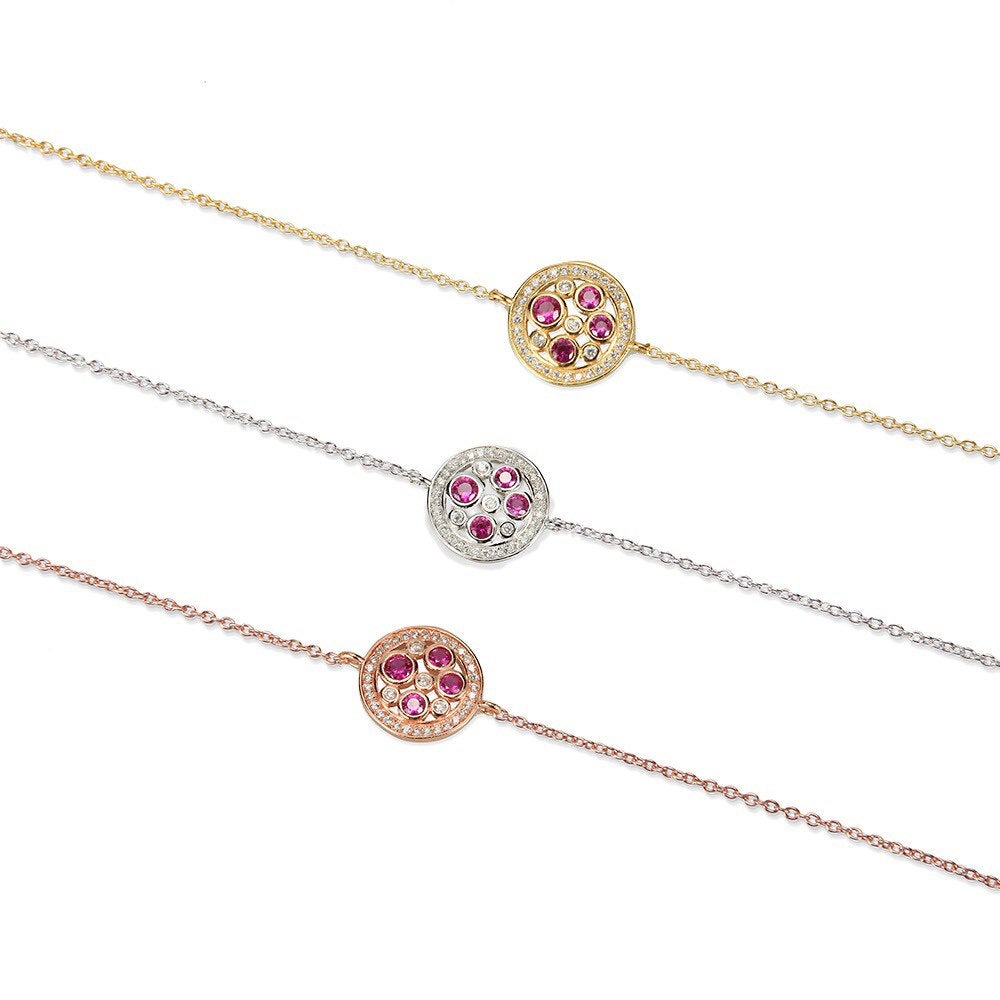 Red Stone Disc Bracelet Cz