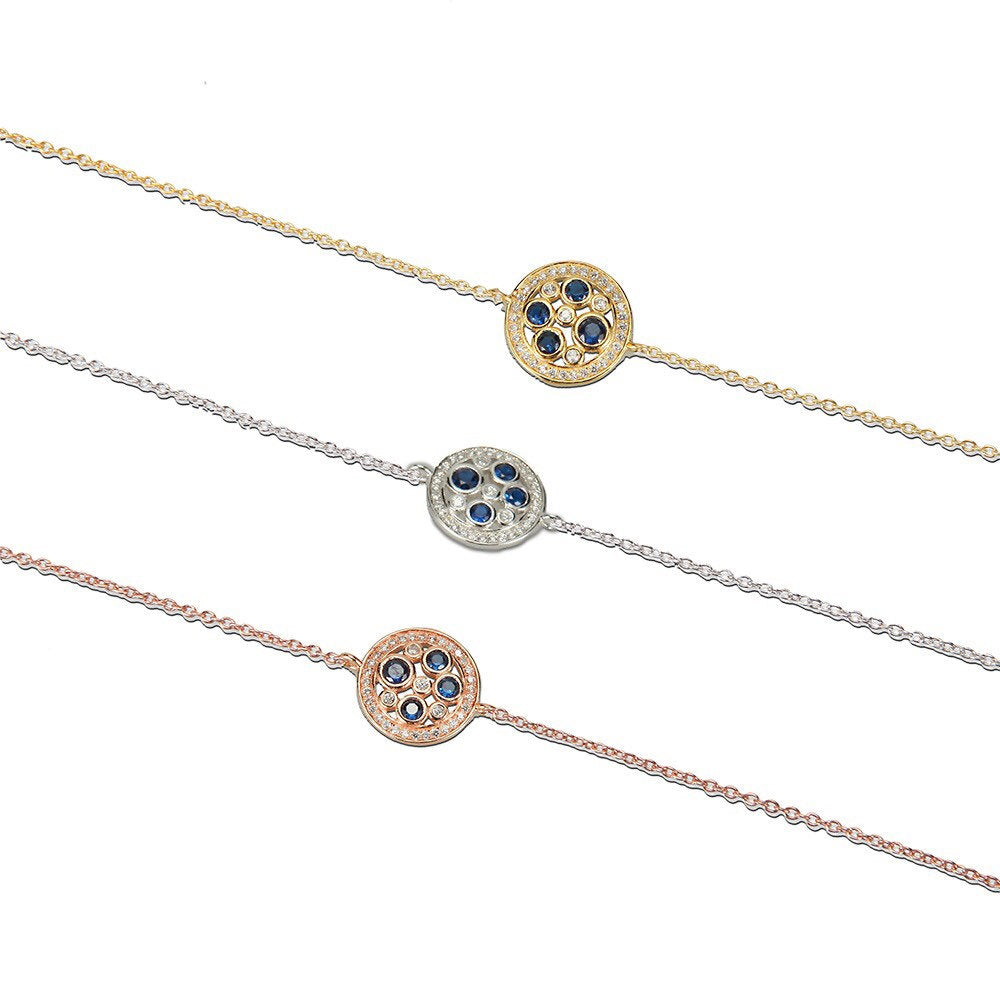 Blue Stone Disc Bracelet Cz